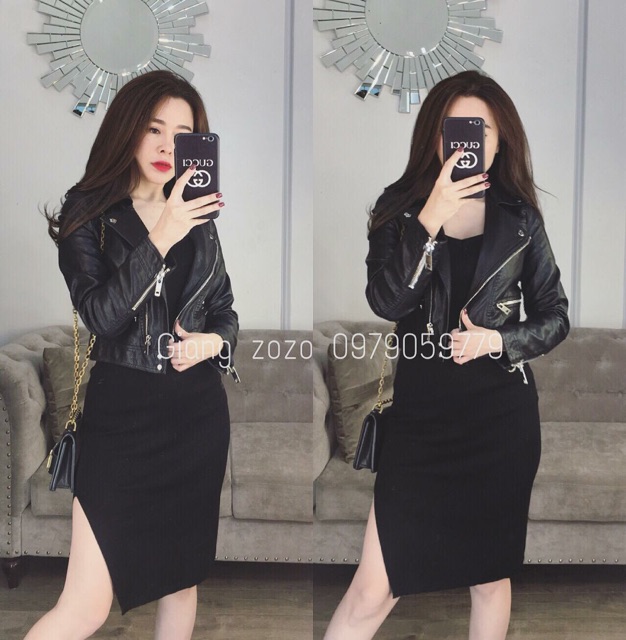 ÁO KHOÁC DA CỔ BẺ MS40298