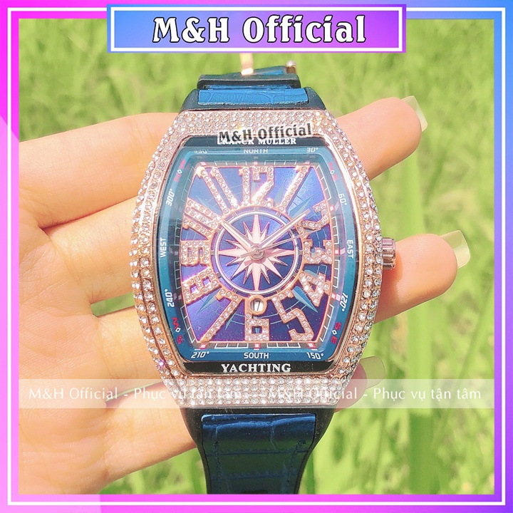 Đồng hồ đeo tay nam FM V41 viền đính đá, dây cao su bọc da sang trọng, đẳng cấp thời trang đẹp giá rẻ [Tặng thêm pin] | BigBuy360 - bigbuy360.vn