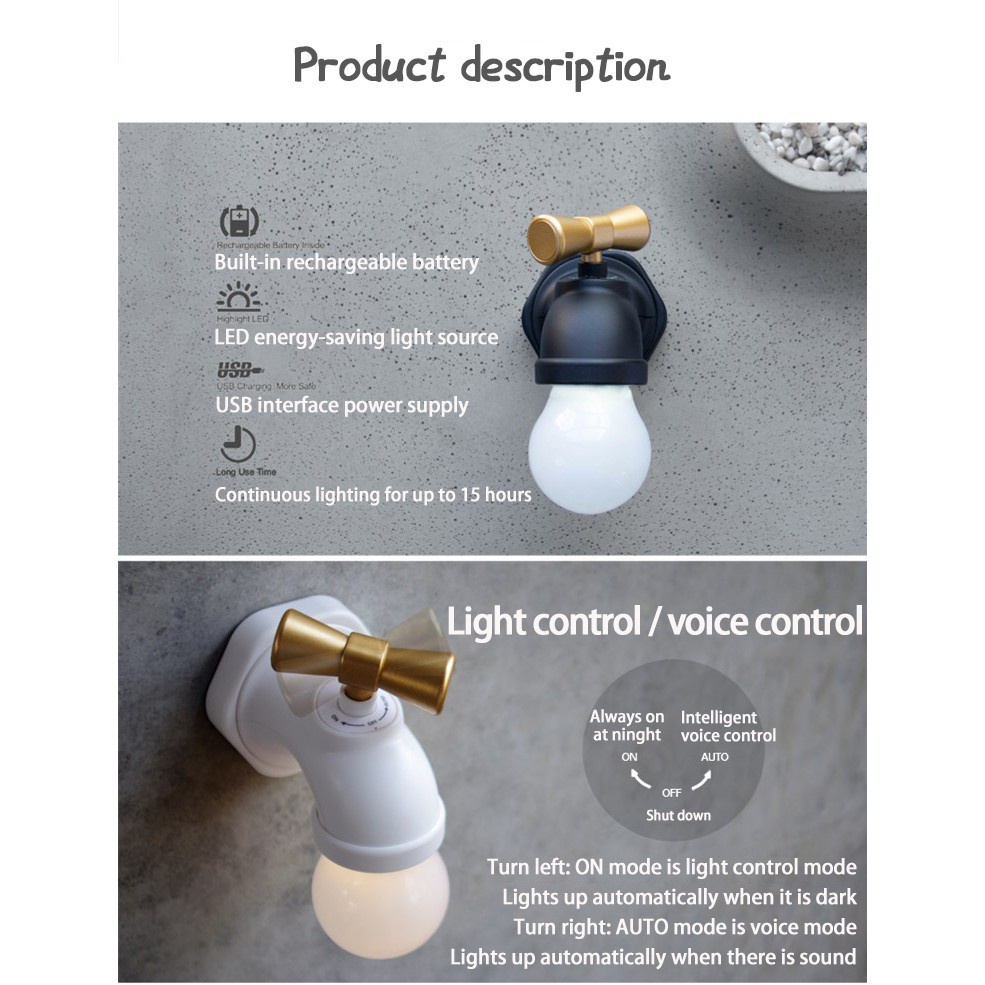 Đèn Led Gắn Tường Điều Chỉnh Âm Thanh Có Thể Sạc Lại