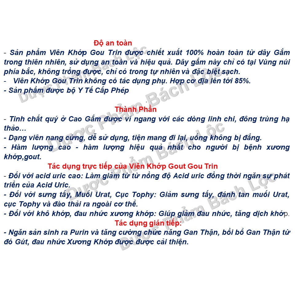 Viên uống xương khớp, gout  Gou Trin. Giảm đau nhức xương khớp, viêm khớp dạng thấp