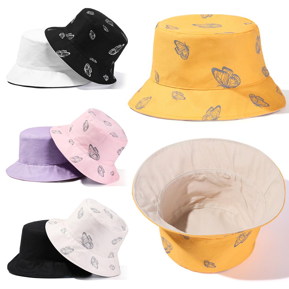 Nón Tai Bèo Vải Cotton Hai Mặt Họa Tiết Bướm Thời Trang Có Thể Gấp Gọn