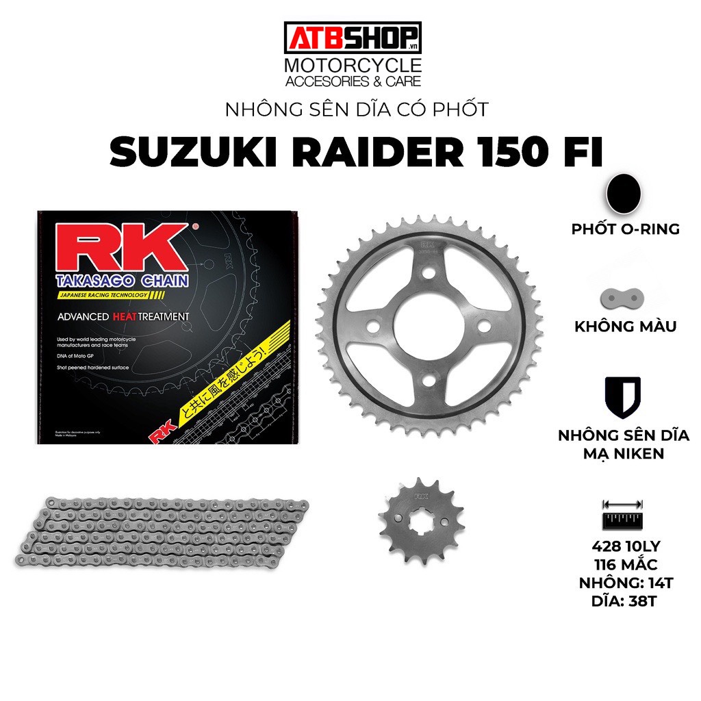 Nhông Sên Dĩa xe máy RK Suzuki Raider 150 Fi - Sên có phốt O-ring