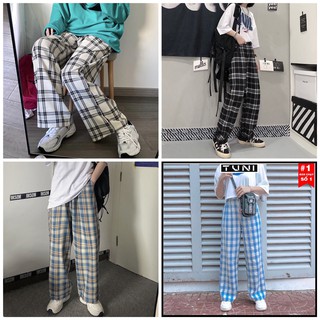 Quần kẻ caro ống rộng 💟 Quần ống rộng nữ kẻ lưng cao nhiều mầu Unisex - Zinti Store QD011