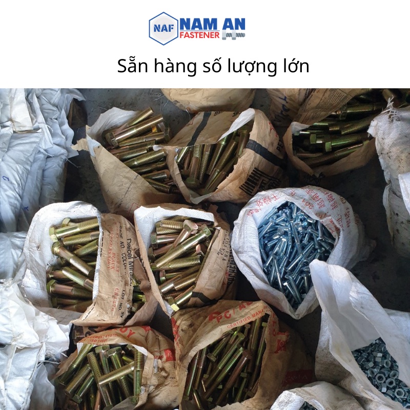 Bulong M20 cấp bền 8.8, bu lông lục giác M20, đường kính 20mm, độ dài: 40->200mm Đen mộc, Mạ