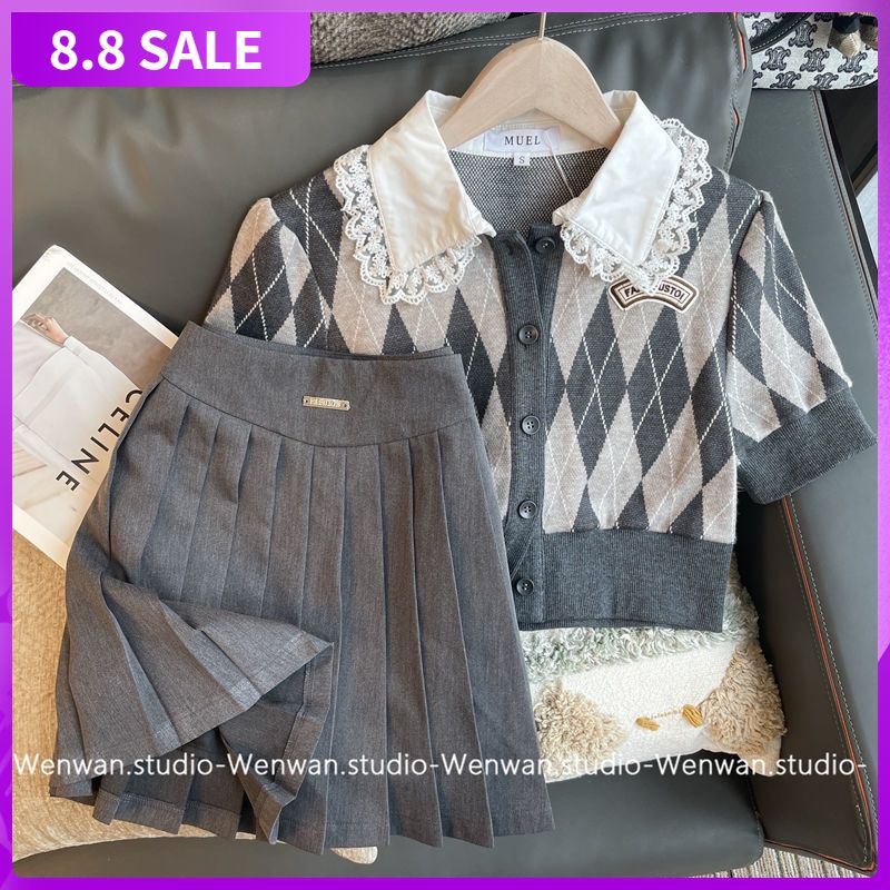 Set áo dệt kim + chân váy ngắn thiết kế thời trang phong cách Hàn Quốc có bán lẻ