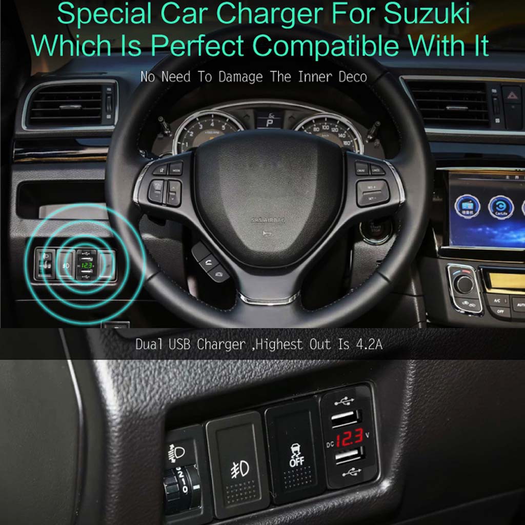 Bộ sạc trên xe hơi với vôn kế cho Suzuki Toyota