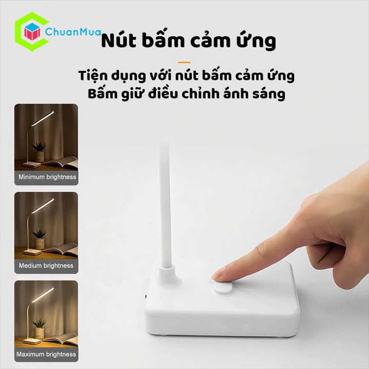 Đèn Học Để Bàn Chống Cận Thị Có Led Ánh Sáng Vàng ( Cảm ứng chạm, 3 chế độ màu, Chỉnh mức độ sáng, Dây USB, Đọc Sách ..)