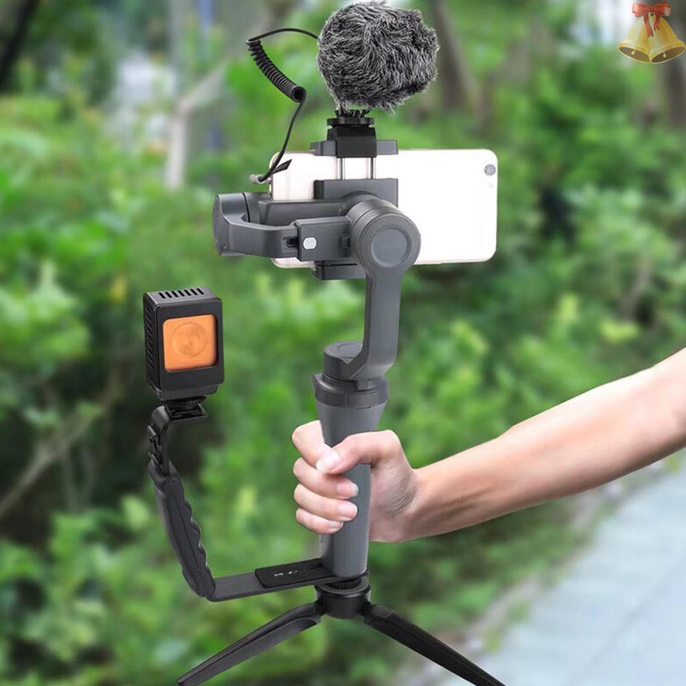 ONE Handheld L-shaped Gimbal Expansion Bracket Holder with 2 Hot Shoe Mounts for DJI OSMO Mobile 2 for Zhiyun Smooth 4 Gimbal Stabilizer for Microphone Video Light