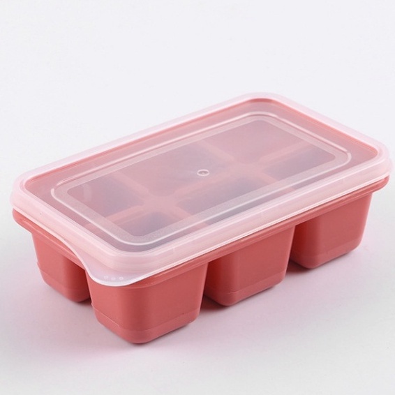 Khay Làm Đá Silicon 6 Ngăn Có Nắp Đậy, Khay Trữ Đông Đồ Ăn Dặm Chất Liệu PP+ Silicon Dễ Lấy Tiện Lợi An Toàn KABA