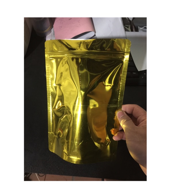 [1kg] túi zíp đáy đứng 2 mặt vàng