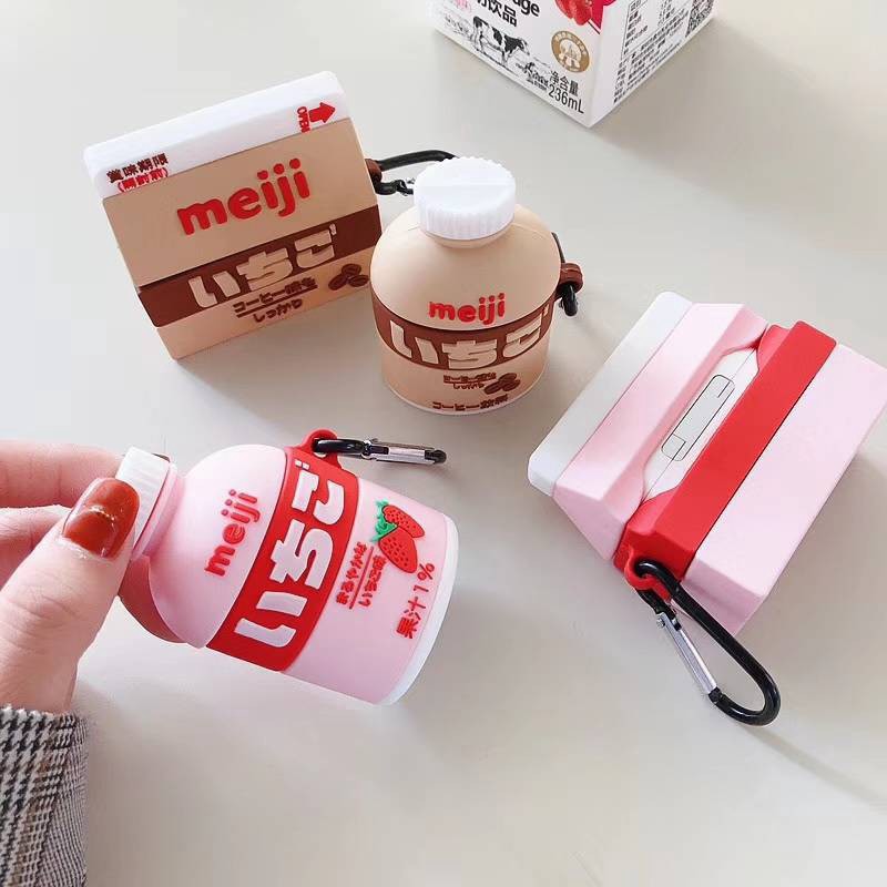 MEIJI Strawberry Chocolate Milk Box Airpods Pro Case cute soft silicone protective Cover for airpods 1/2/pro wireless bluetooth headsets