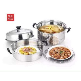 Nồi hấp 3 tầng inox size 28cm.
