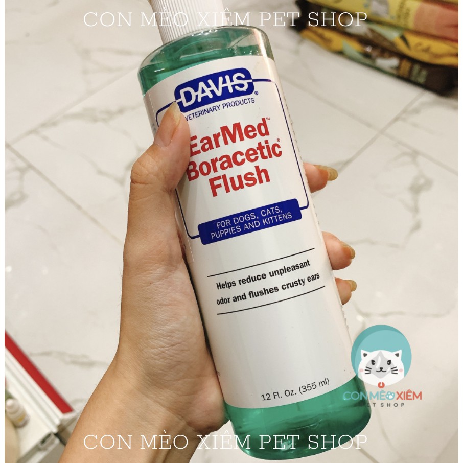 Nước rửa tai cho chó mèo Davis earmed 355ml, dung dịch sạch ve rận tai viêm tai lau vệ sinh cún mèo Con Mèo Xiêm