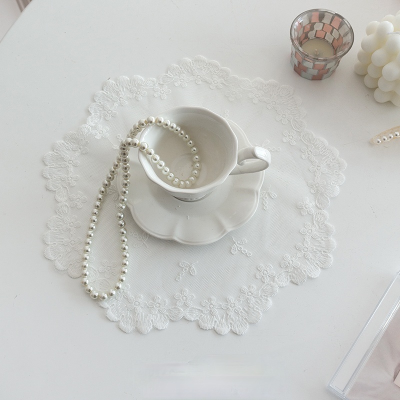 Khăn trải bàn phối ren nhiều cỡ tùy chọn phong cách vintage Pháp trang trí nhà cửa