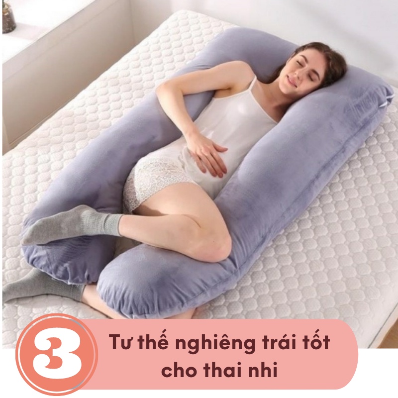 Gối Ôm Bầu Chữ U Cao Cấp Vải Nhung Cho Mẹ Bầu