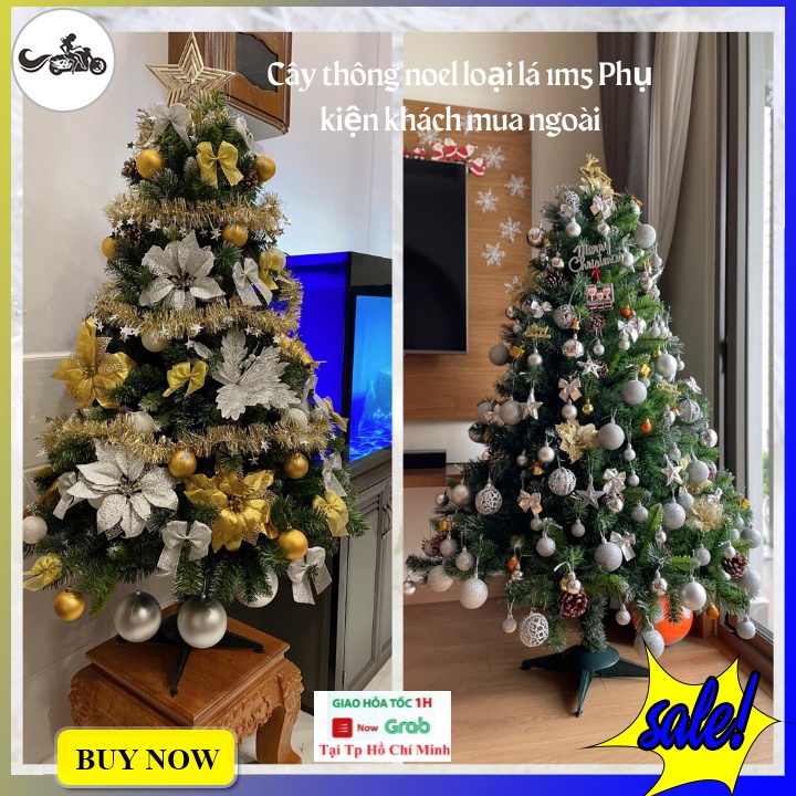 Cây thông noel 3 loại lá gắn trái thông cao 90cm, 1m2, 1m5, 1m8 tán siêu rậm tặng kèm ngôi sao đỉnh và dây kim tuyến