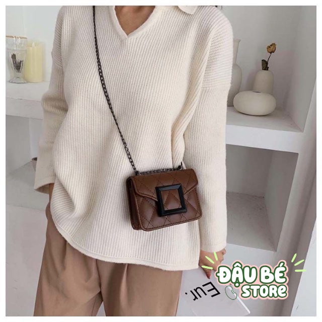 Túi Đeo Chéo Khoá Vuông Trơn Phối Dây Xích Thời Trang Hàn Quốc - Túi Xách Đeo Vai Sang Chảnh Cao Cấp - Daube - Pk080