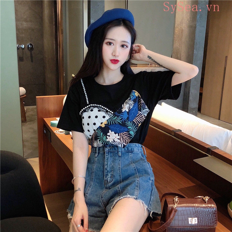 Áo thun nữ tay ngắn dáng rộng phong cách Hàn Quốc