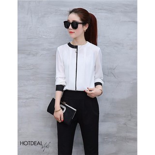 ❣️FREESHIP❣️Áo Kiểu Cổ Phối Màu Bella
