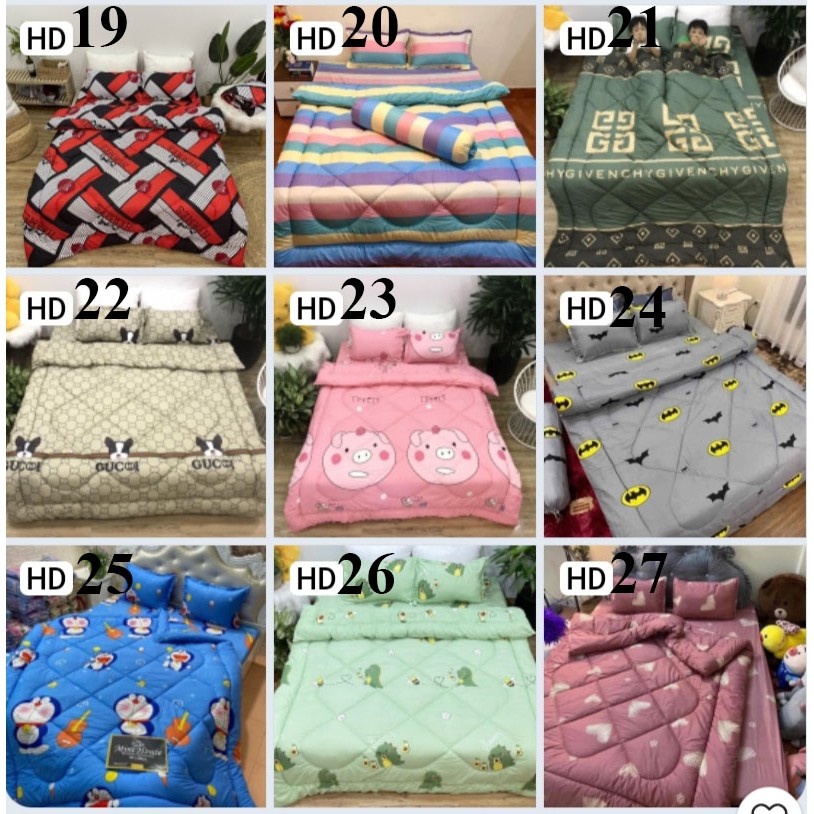 Trọn bộ 5 món ga gối chăn phao Cotton Poly