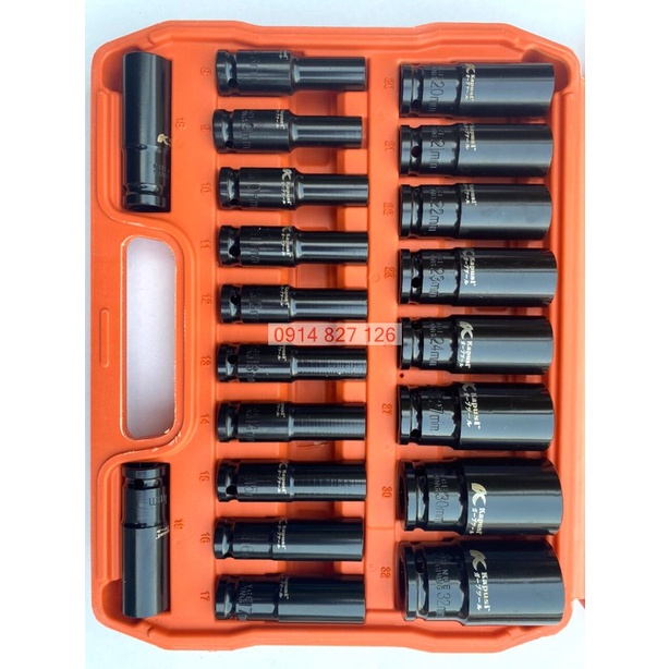 Bộ tuýp mở bulong đen dài 15 chi tiết từ 8-32mm hãng Kapusi Japan, hệ 1/2 inch, BH 12 tháng Kouritsu Official Store
