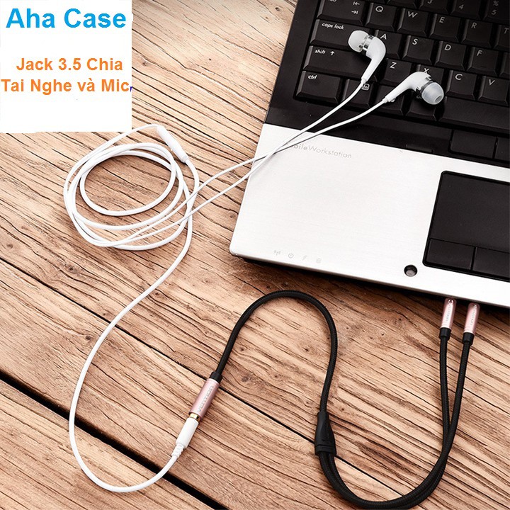 Jack chuyển đổi tai nghe 3.5 sang Audio & Mic dùng trên laptop máy tính, Cáp Chia 3.5mm( đen đỏ)