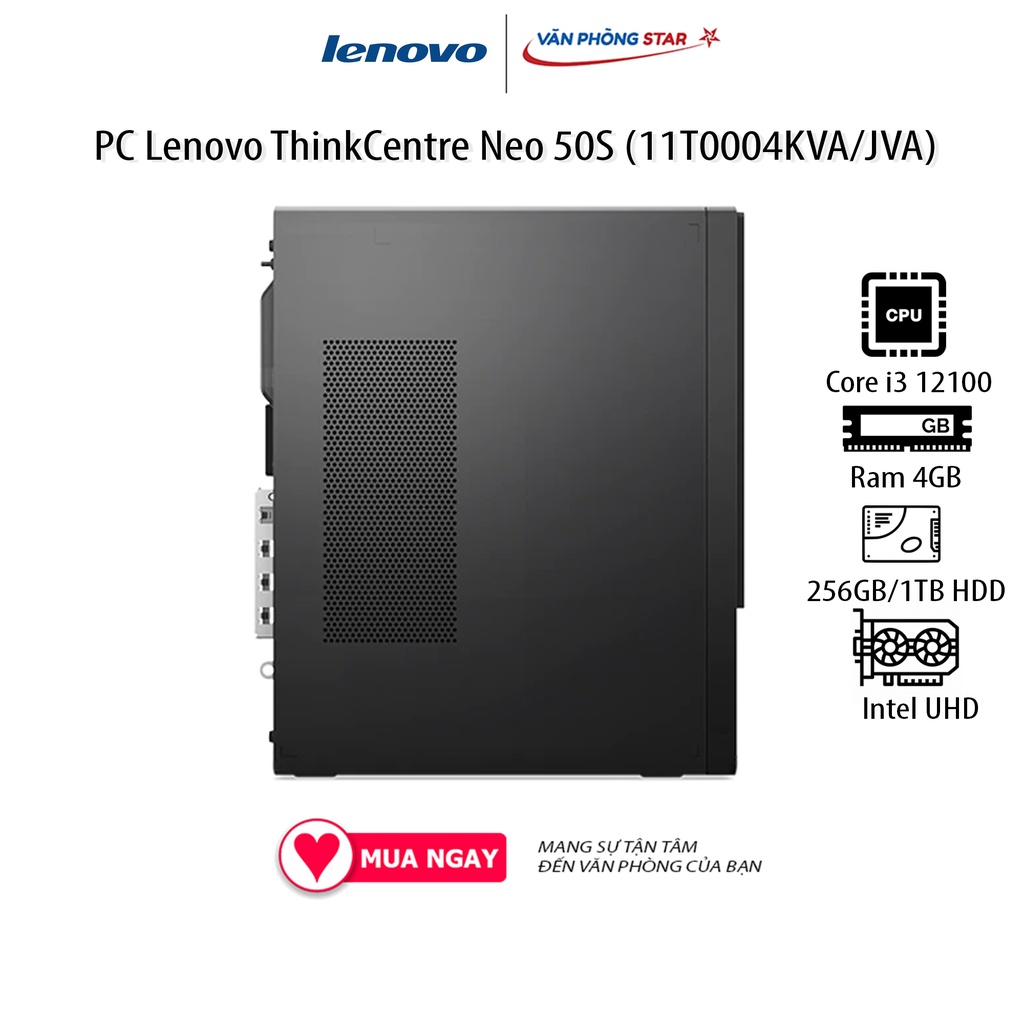 Máy tính để bàn Lenovo ThinkCentre neo 50s (11T0004JVA)/ Intel core i3-12100 (up to 4.3Ghz, 12MB)/ RAM 4GB/ 1TB HDD)