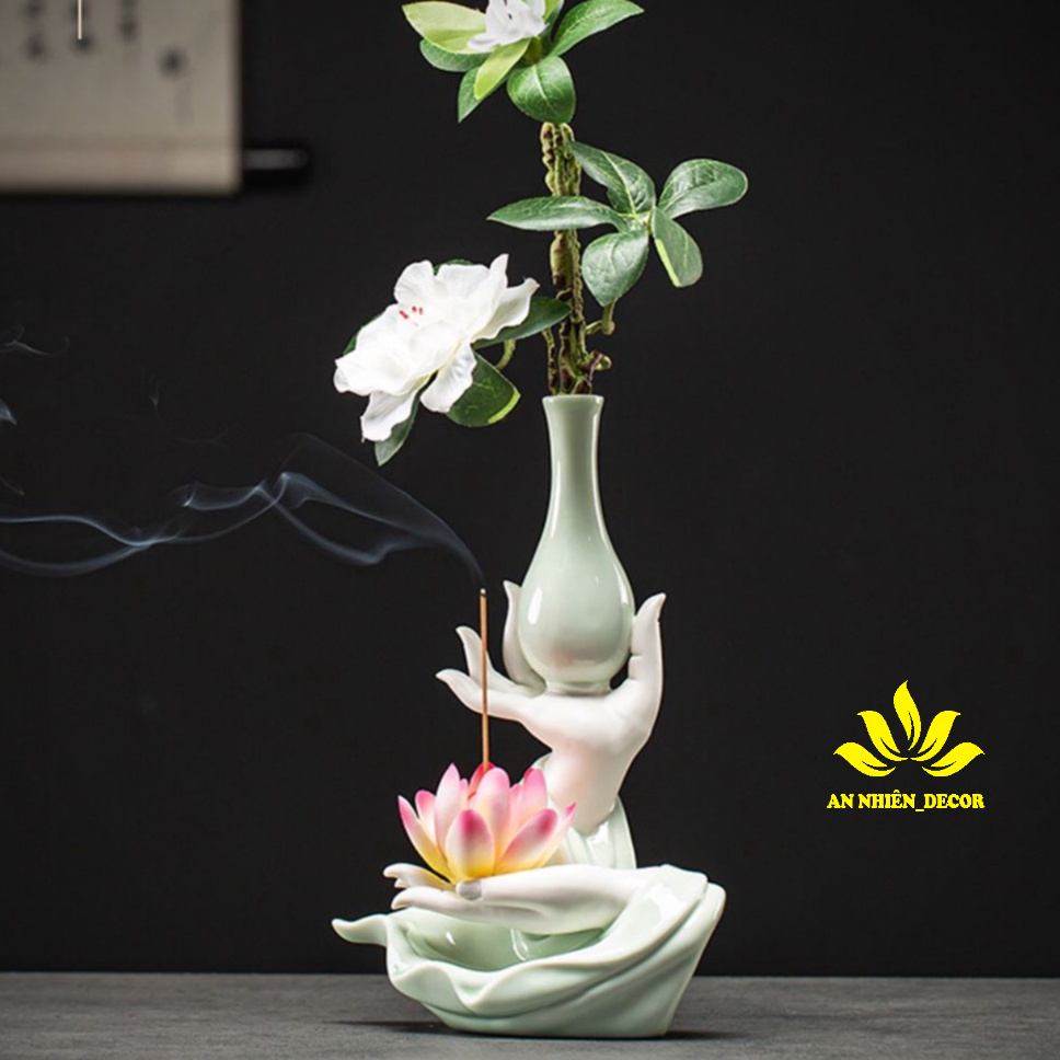 Bình Hoa Tay Phật - Phụ kiện Phong thủy, đốt nhang Gốm Sứ men Cao Cấp