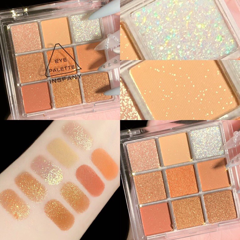 Bảng mắt 9 Ô Eye Palette Tông màu nâu cam vàng nhũ INSFANY (M2)