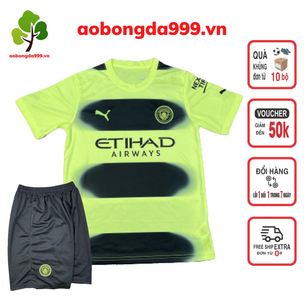 Quần áo bóng đá,đá banh clb Manchester City xanh - set áo quần đá bóng man city xanh chuối vải cao cấp aobonda999.vn