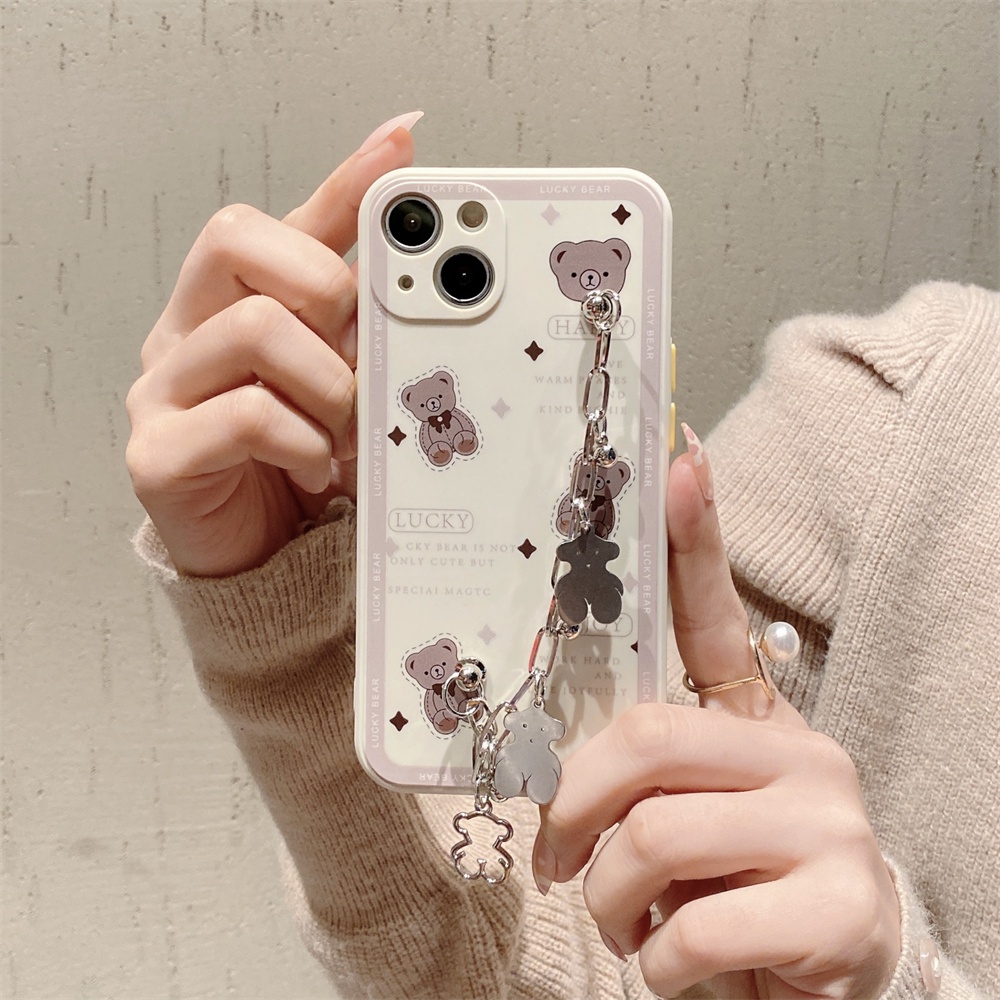 Ốp điện thoại hình gấu dễ thương có dây đeo thích hợp cho iPhone 13 12 11 Pro Max XS Max XR X 8 7 Plus