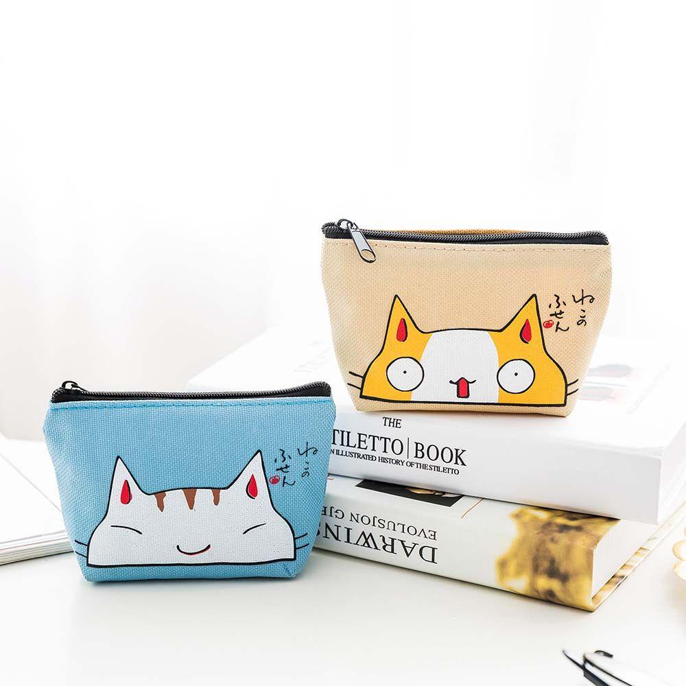 ELEGANT Ví Đựng Tiền Xu Bằng Vải Oxford In Họa Tiết Hoạt Hình Dễ Thương Có Khóa Kéo Tiện Dụng