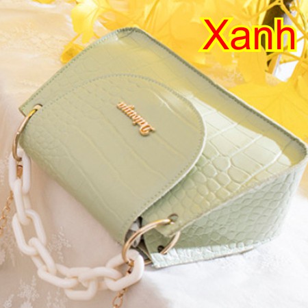 Túi xách mini màu xanh da pu vằn cá sấu nhỏ gọn tiện đi chơi 5 màu dễ phối đồ hợp phong thủy tuổi teen