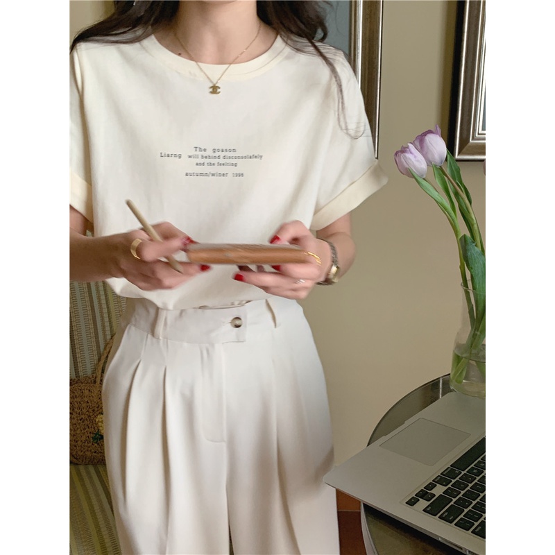 Áo Thun Cotton Tay Ngắn In Chữ Đơn Giản Dễ Phối Đồ 49605