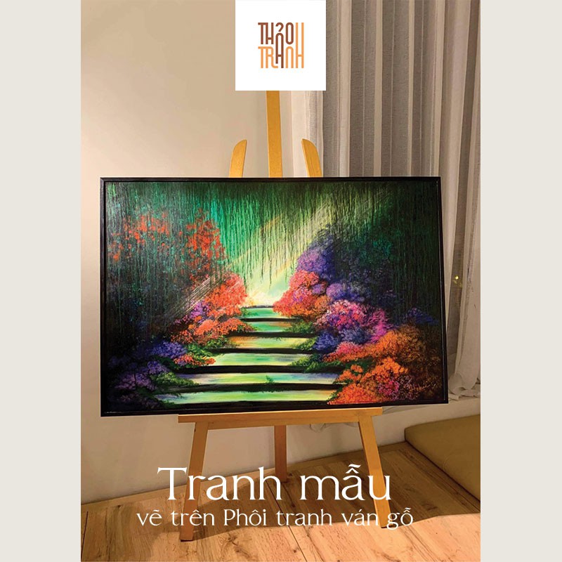 Phôi Vẽ Tranh (50x50cm) + Khung Tranh Treo Tường, Ván Gỗ, Đóng Sẵn Khung Gỗ Đen - vẽ màu nước, acrylic, sơn dầu