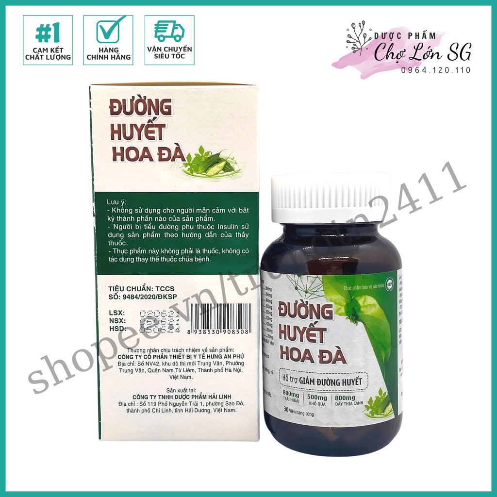 Viên uống ĐƯỜNG HUYẾT HOA ĐÀ hỗ trợ giảm đường huyết  - Hộp 30 viên
