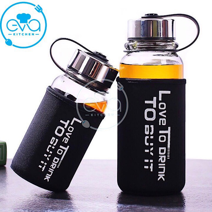 Bình Đựng Nước Thuỷ Tinh Love To Drink 1000ml Tặng Kèm Vỏ Bọc Vải Neoprene