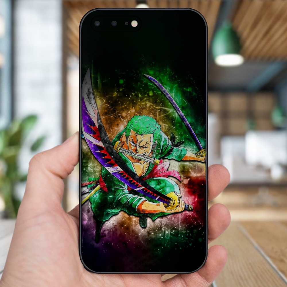 Ốp lưng iPhone 7 Plus, 8 Plus dẻo đen cạnh vuông in hình Zoro One Piece