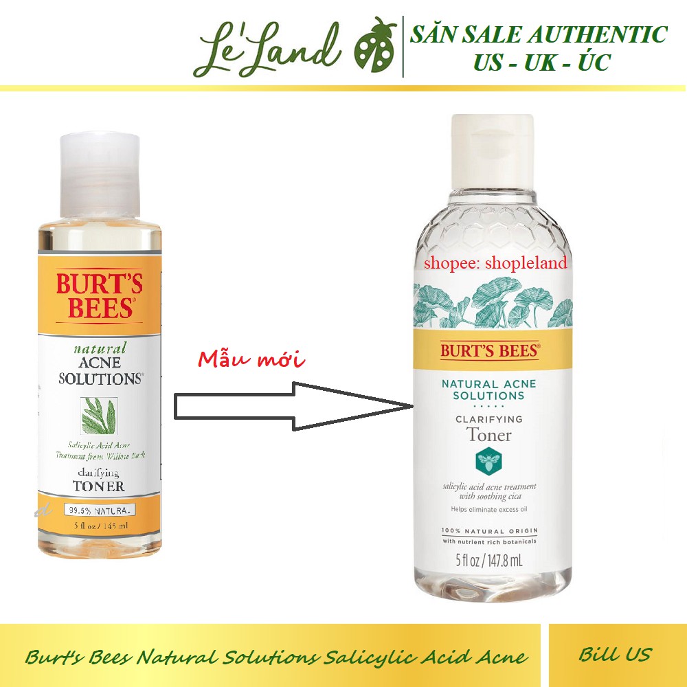 Bill US - Toner Cho Da Dầu Mụn Burt's Bees Natural Solutions Salicylic Acid Acne 145ml - mẫu mới