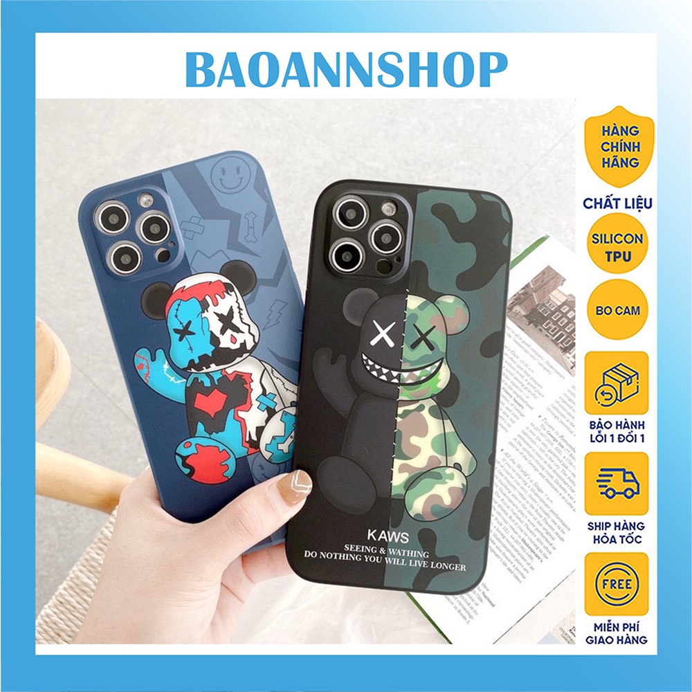 Ốp lưng iphone hình gấu Kaws Seeing dẻo cạnh vuông bảo vệ camera 7plus/8plus/x/xs/xsmax/11/12/13/pro/promax
