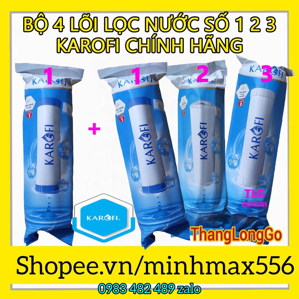 Combo 4 Lõi Lọc Nước KAROFI Chính Hãng | Gồm 2 lõi 1, 1 lõi 2, 1 lõi 3