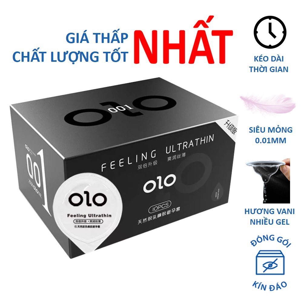 Bao Cao Su Olo 0.01 Hương Vani - Kéo Dài Thời Gian - Hộp 10 Bcs Nhiều Gel Mỏng Nhất Thế Giới