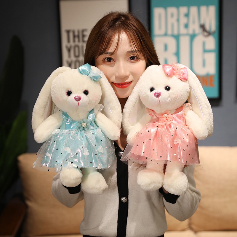 Đồ chơi thỏ nhồi bông mặc đầm cưới mềm mại phù hợp làm quà tặng sinh nhật dễ thương 30/ 45/ 60 cm