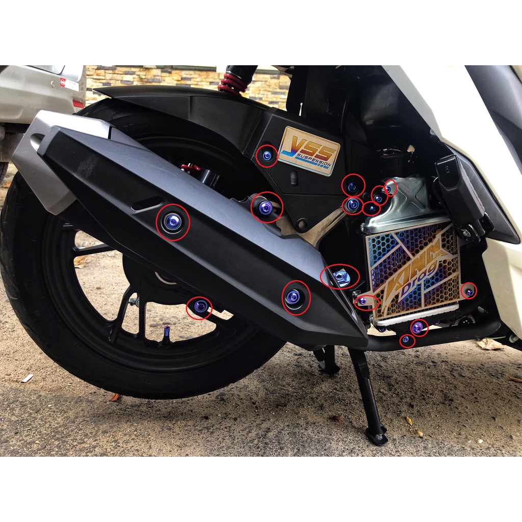Combo 16 ốc titan gr5 gắn Xe Vario 2018/2019 125-150 như hình khoanh đỏ