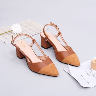 Giày Cao Gót 5cm Cap-Toe Hở Gót Đế Vuông Pixie X623