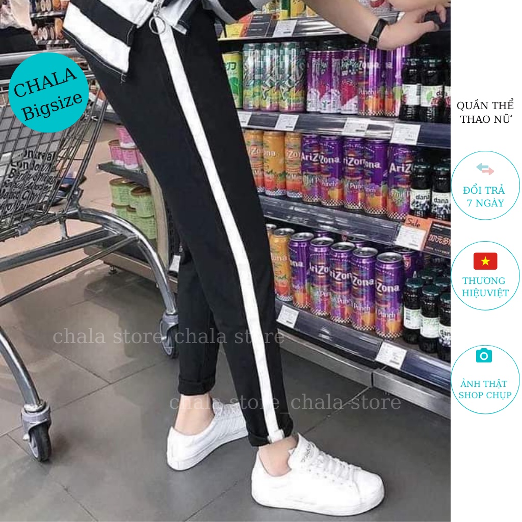 Quần Thể Thao Nữ 1 Sọc Chala, Quần Jogger Umi Lưng Chun Cạp Cao Dáng Baggy