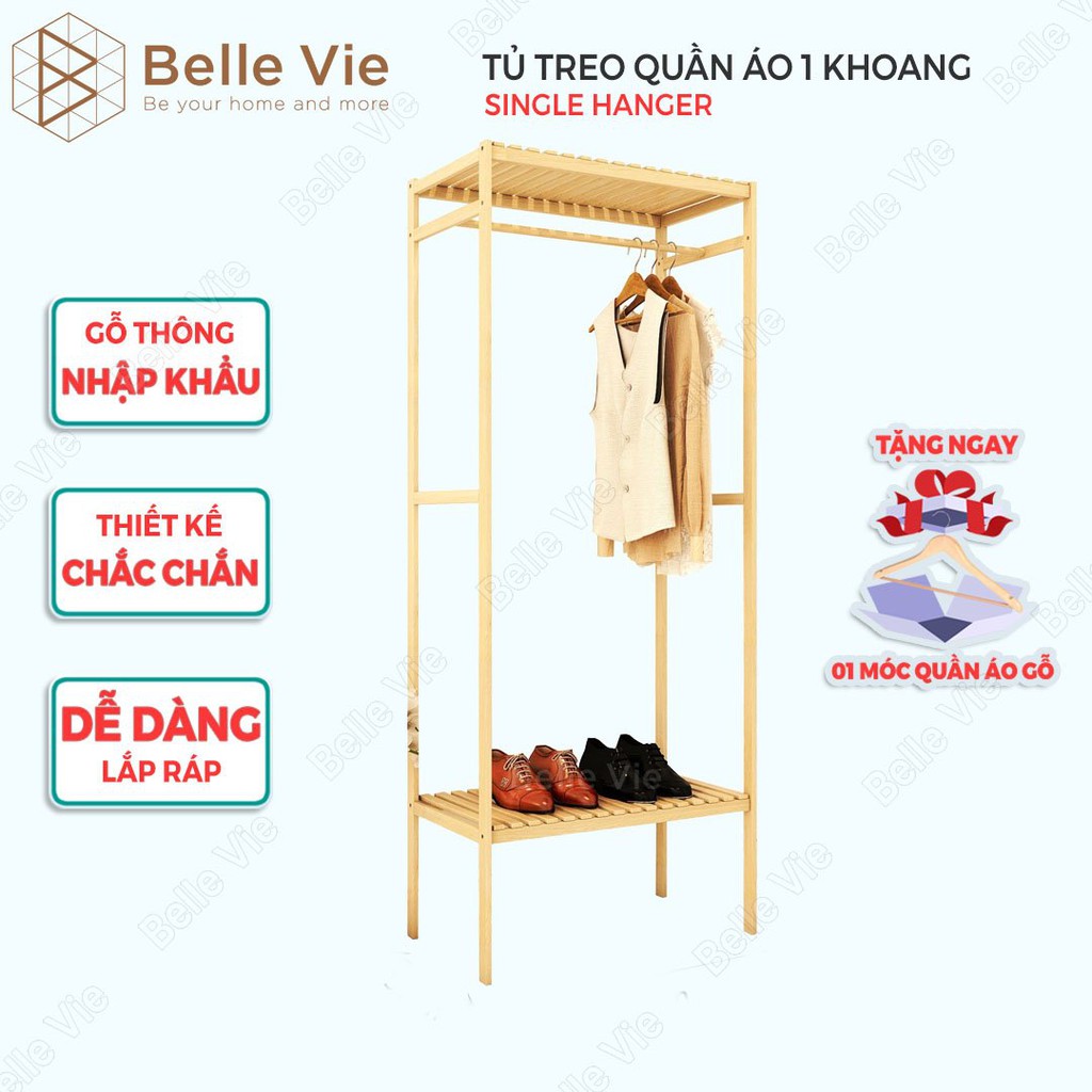 Tủ Treo Quần Áo 2 Tầng BELLEVIE Kệ Treo Quần Áo Lắp Ráp Shelf Hanger 2F KT 64cm x 35cm x 150cm