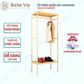 Tủ Treo Quần Áo 2 Tầng Gỗ Thông 64cm x 35cm x 150cm SHELF HANGER 2F Nội Thất Lắp Ráp