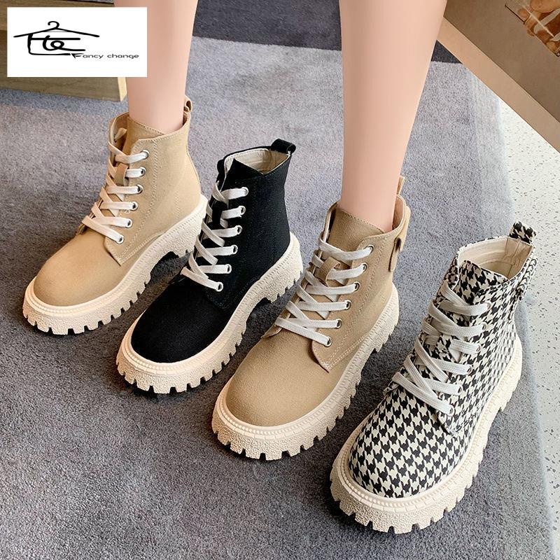 Giày bốt martin vải bạt cột dây đế dày Anh Quốc thời trang hè thoải mái dễ phối đồ thích hợp cho nữ 2022