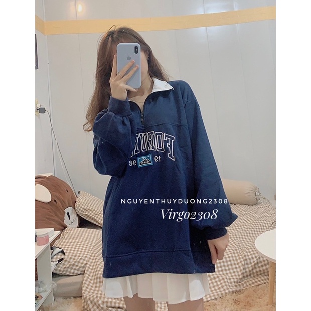 [HÀNG SẴN]ÁO NỈ SWEATER CỔ POLO xanh dương form oversize | BigBuy360 - bigbuy360.vn